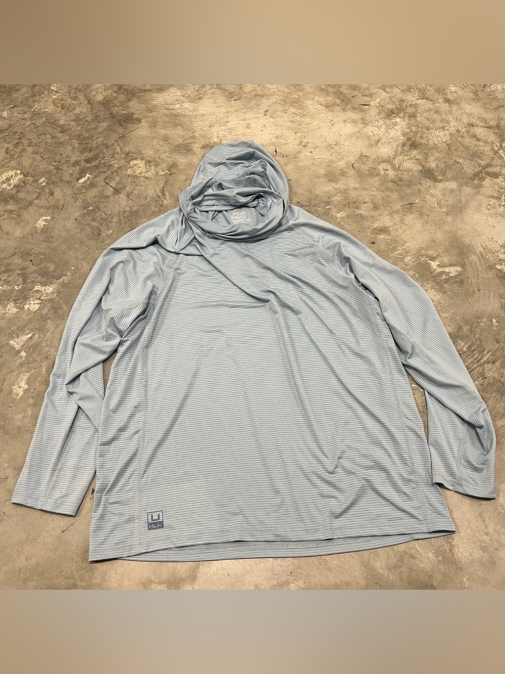 Huk A1A Hoodie Mens Large Marine Blue Neck Gaiter Stretch UPF 30 Gorpcore